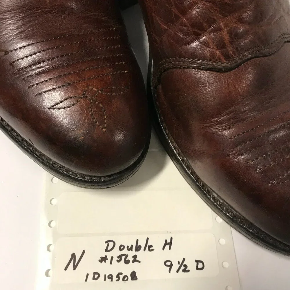 Double H Mens 9.5D Brown Leather Western Heeled Boots U.S.A. - Picture 9 of 12